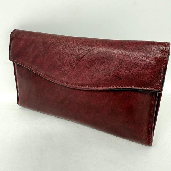 Vintage Rolfs Burgundy Leather Card Slot Wallet Coin purse Checkbook Clasp Lock - Picture 1 of 10